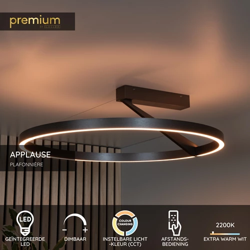 Lucide APPLAUSE - Plafonnière - Ø 60 cm - LED Dimb. - CCT - 1x40W 2200K/4000K - Grijs ijzer | Premium - USP